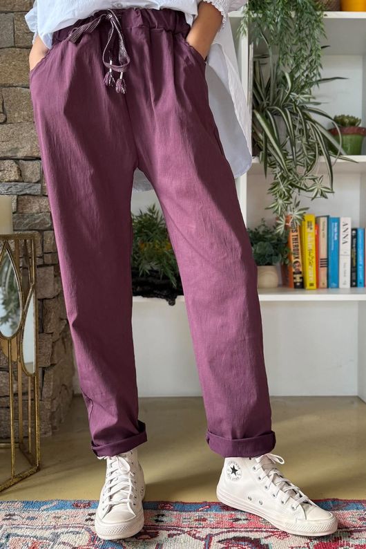 Luxury Tapered Magic Trouser Aubergine